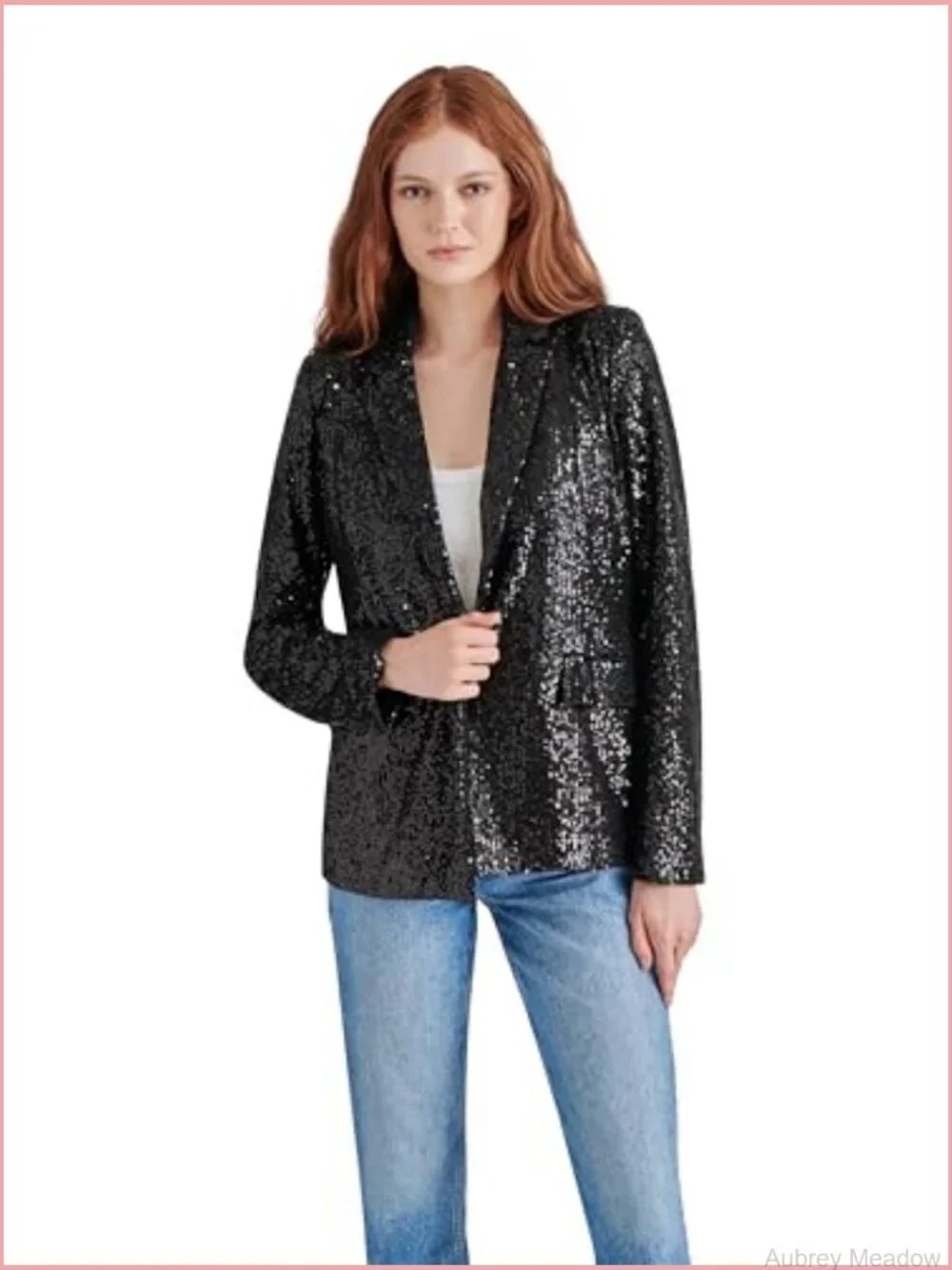 Sequin Blazer Loose Fit Notched Collar Long Sleeve